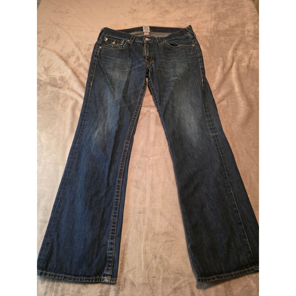 True Religion Ricky Jeans Mens 38 Blue Straight Leg Flap Pocket Made in USA